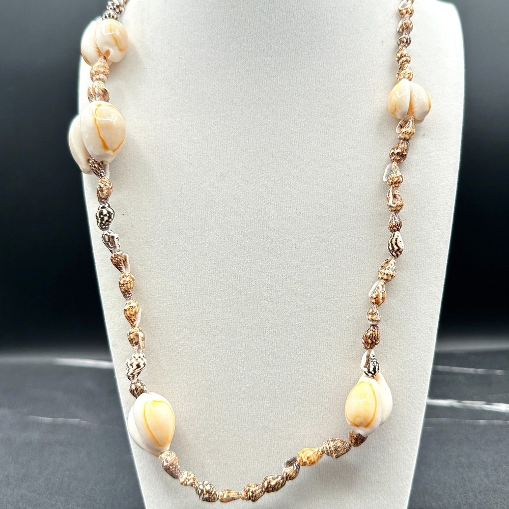 VTG 90s Natural‎ Seashell Necklace Heishi Puka Cowrie Shells Boho Beach Summer